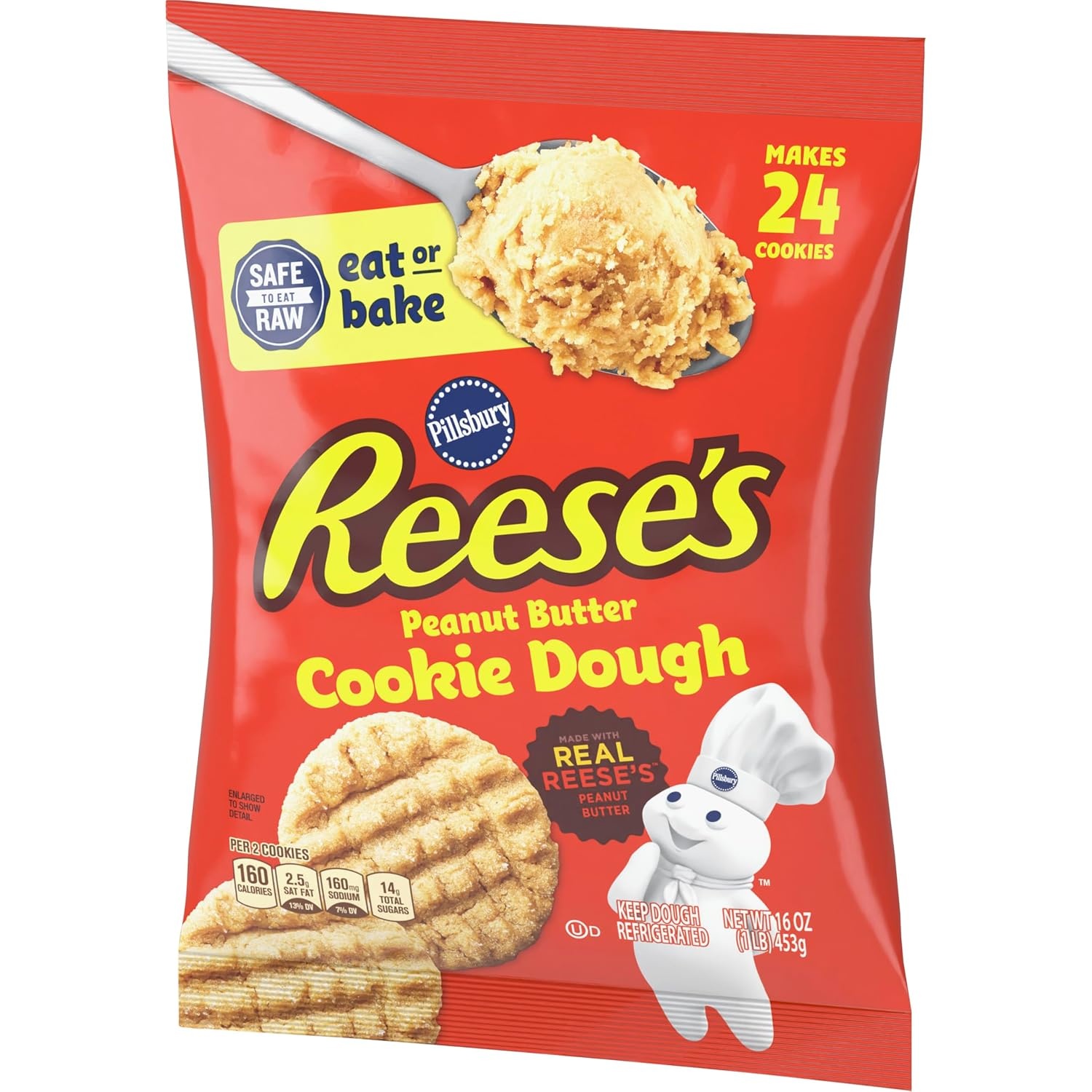 image:imagePillsbury REESES Peanut Butter Cookie Dough Makes 24 Cookies 16 oz16 Ounce Pack of 1