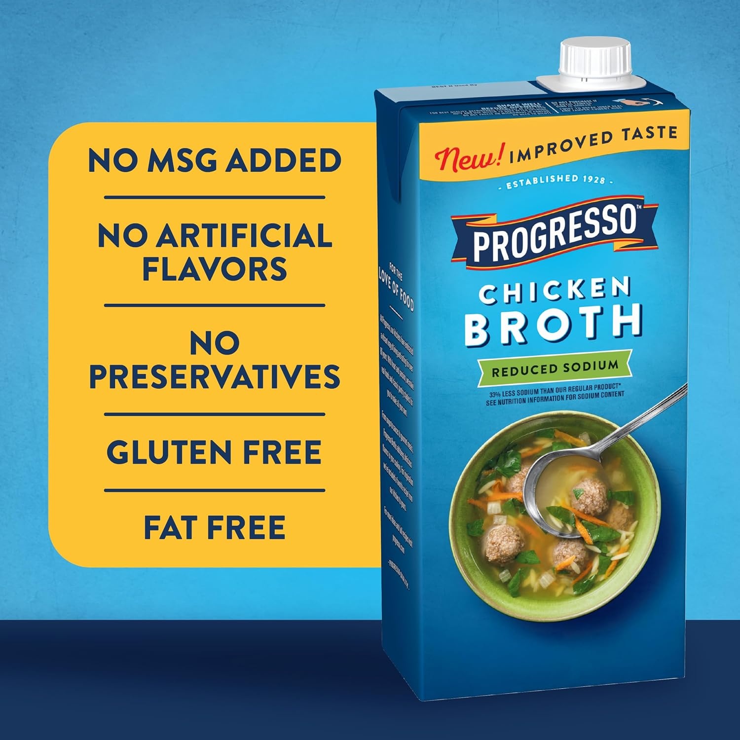 image:imageProgresso Chicken Broth Reduced Sodium Gluten Free 32 oz Pack of 12Reduced Sodium Chicken Broth