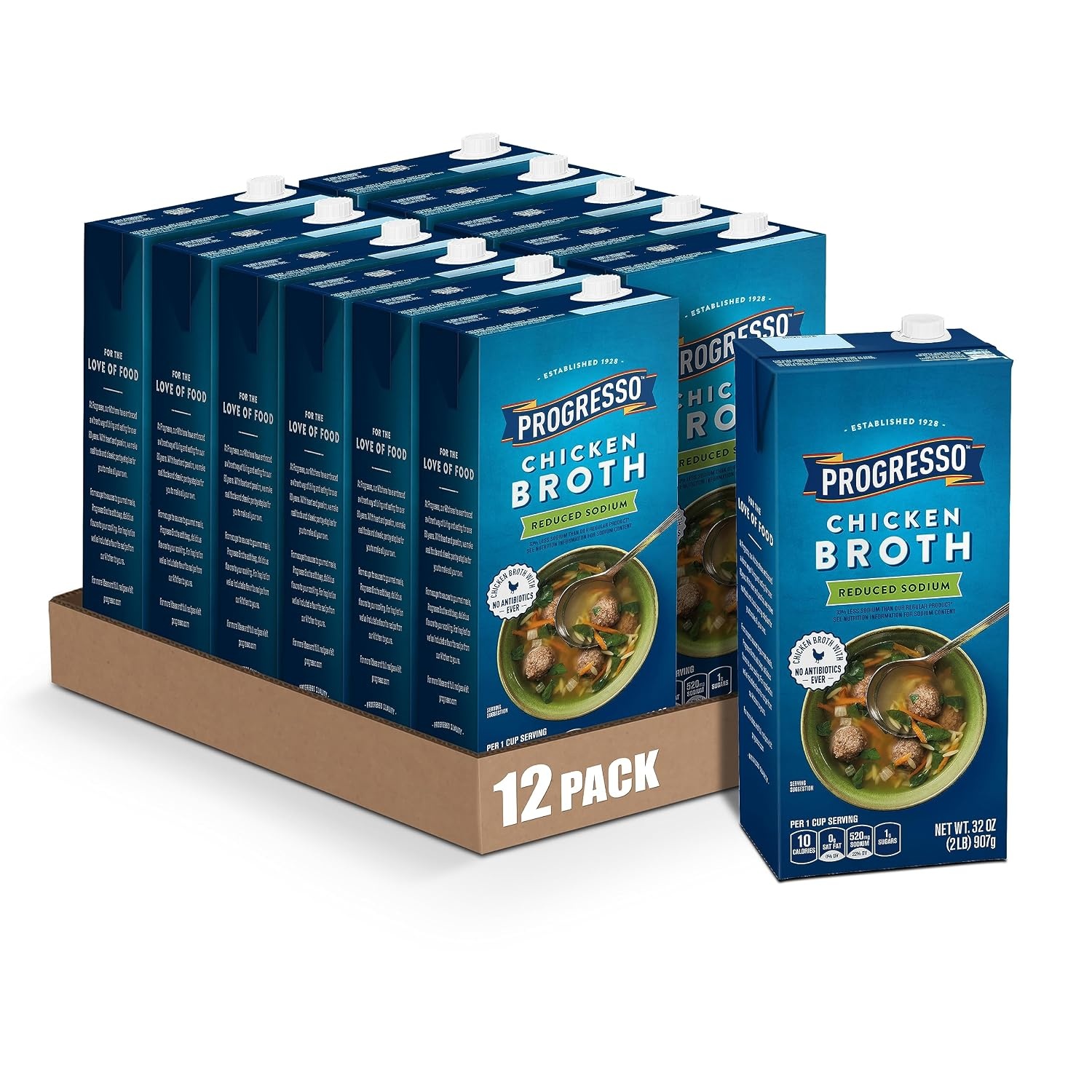 image:imageProgresso Chicken Broth Reduced Sodium Gluten Free 32 oz Pack of 12Reduced Sodium Chicken Broth